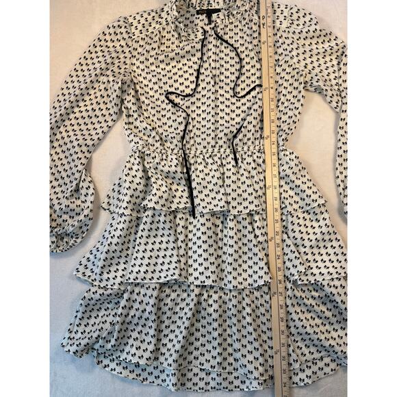 Maje Rinala Ivory Black Bow Ruffle Dress Mini Knee Length Long Sleeve 40 8 M - Picture 12 of 16